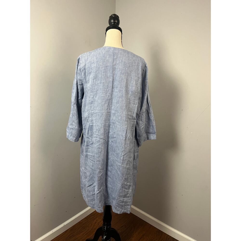 J. Jill Love Linen Blue Sheath Tunic Dress 3/4 Bell Sleeve Women's Large - Picture 4 of 6